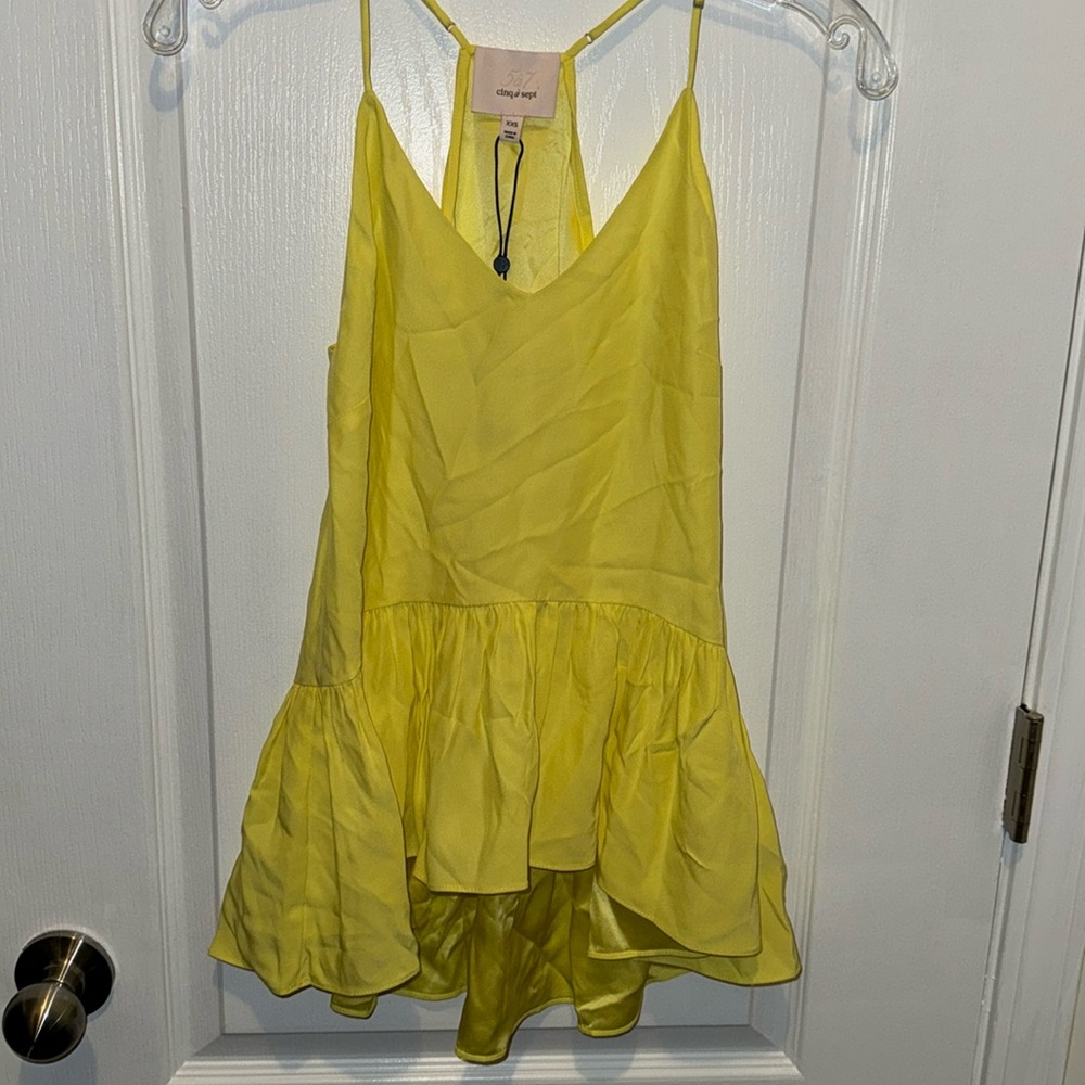NWT Cinq a Sept Janet Yellow Silk Halter Style Ruffle Hem Top Size - XXS